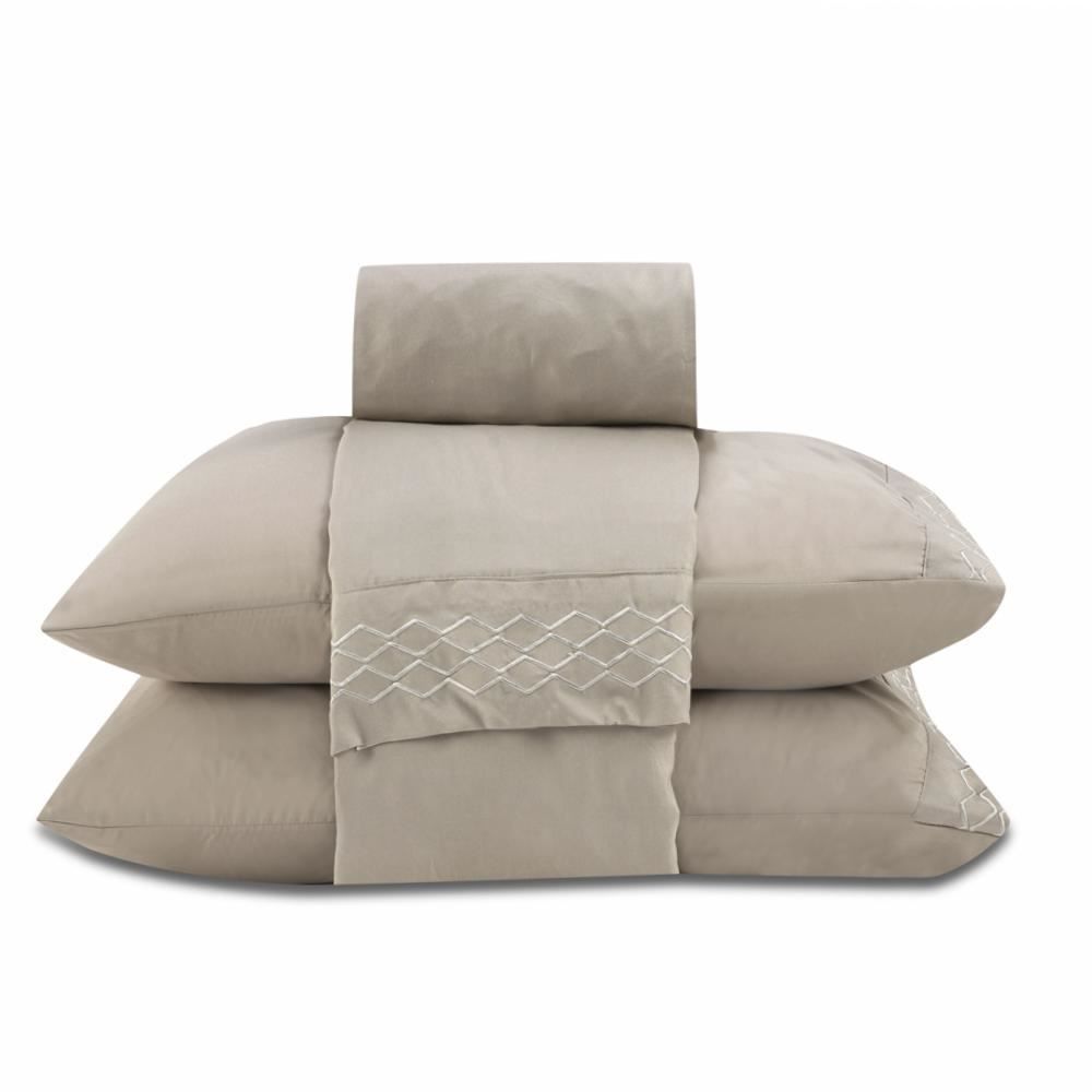 Jogo De Cama King Bordado 100% Poliéster Havan Casa 4 Pçs - Cru