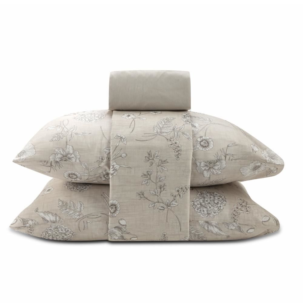 Jogo De Cama Queen 100% Algodão Royale 4 Peças - Botanic Bege