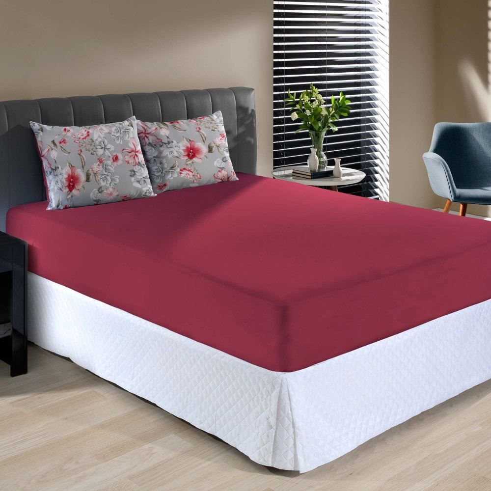 Jogo De Cama Queen Malha 100% Algodão Solecasa 3 Pçs - Cher Carmin