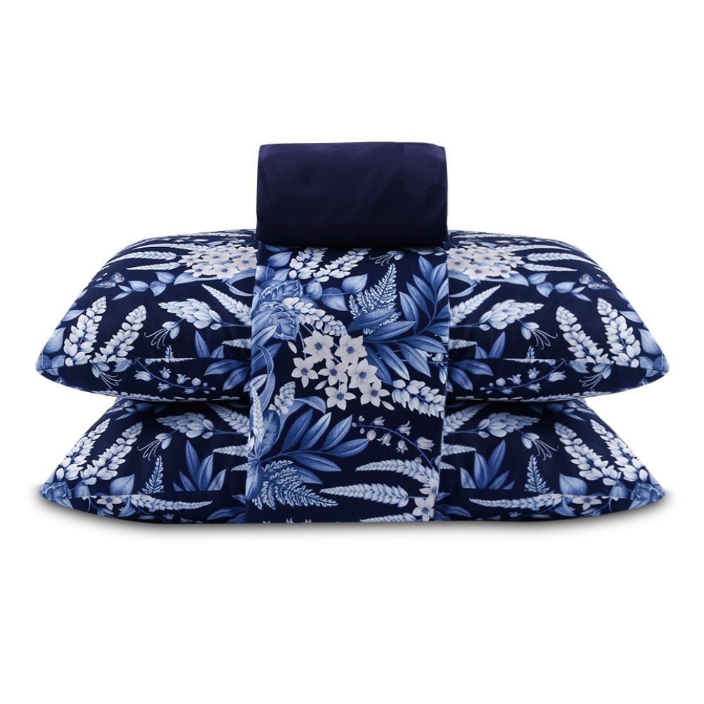 Jogo De Cama Queen Micropercal Havan Casa 4 Pçs - Elegance Flowers Marinho