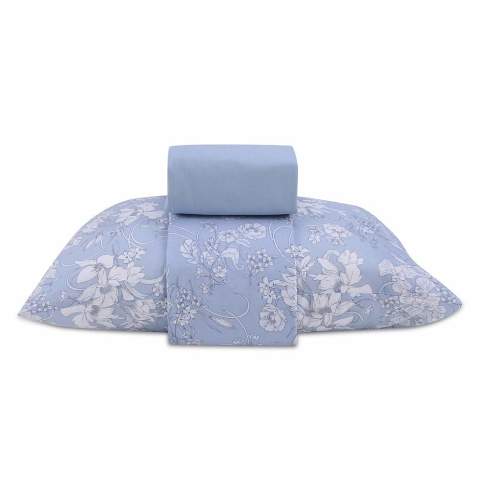 Jogo De Cama Solteiro 100% Algodão Royale Havan Casa 3 Pçs - Laila Azul