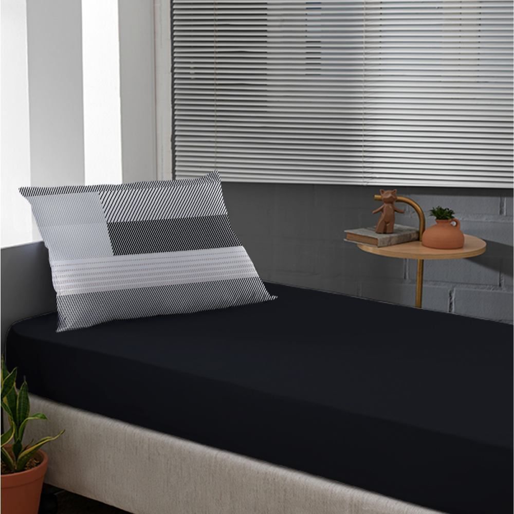 Jogo De Cama Solteiro Malha Havan Casa 2 Pçs - Kent Preto