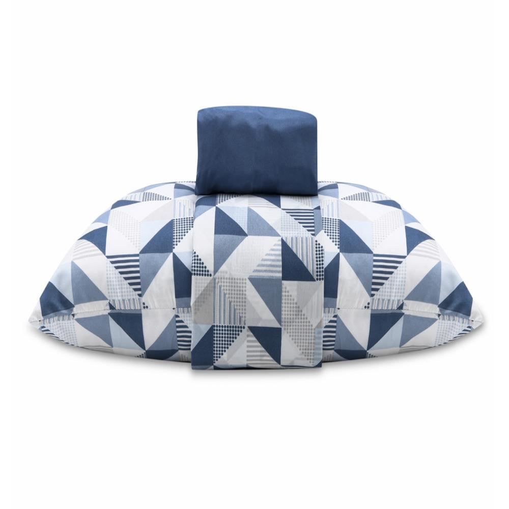 Jogo De Cama Solteiro Microfibra Havan Casa 3 Peças - Log Geo Azul