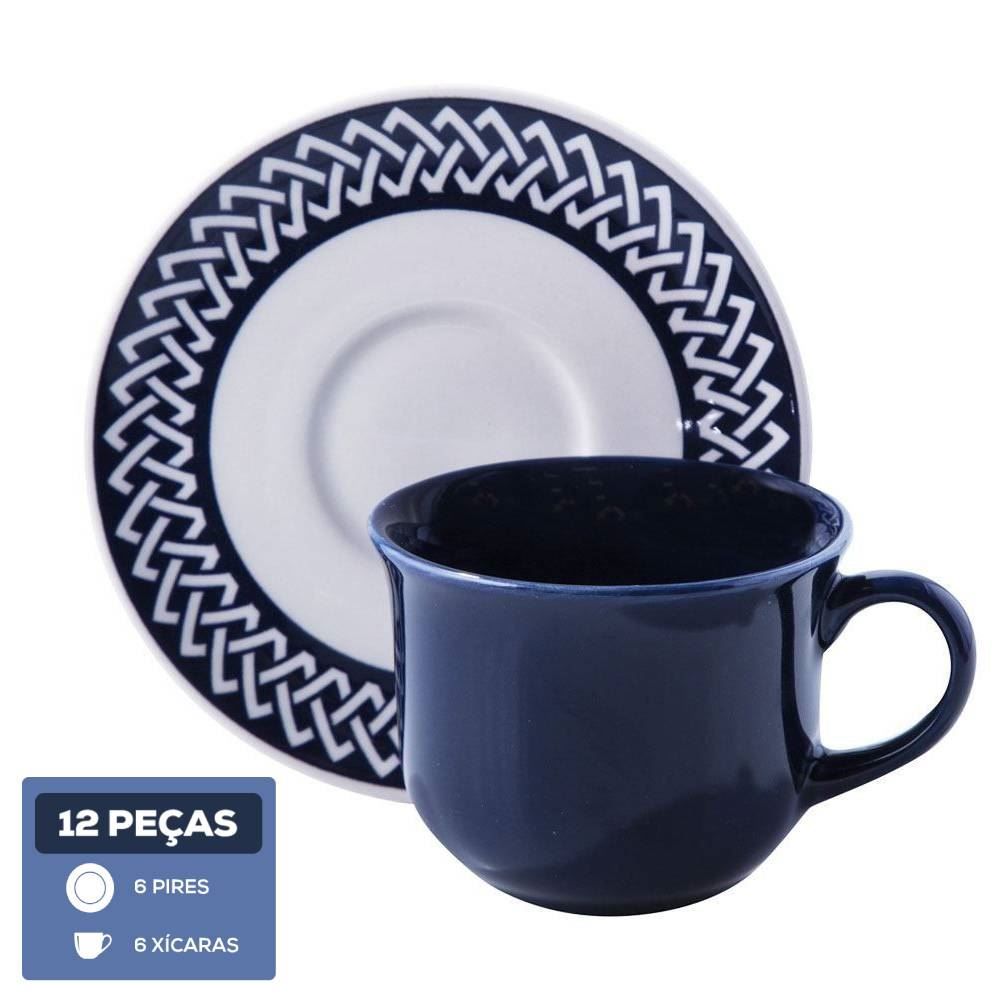 Jogo De Xícara De Chá New Trama Blue Biona 12 Pçs - Cerâmica