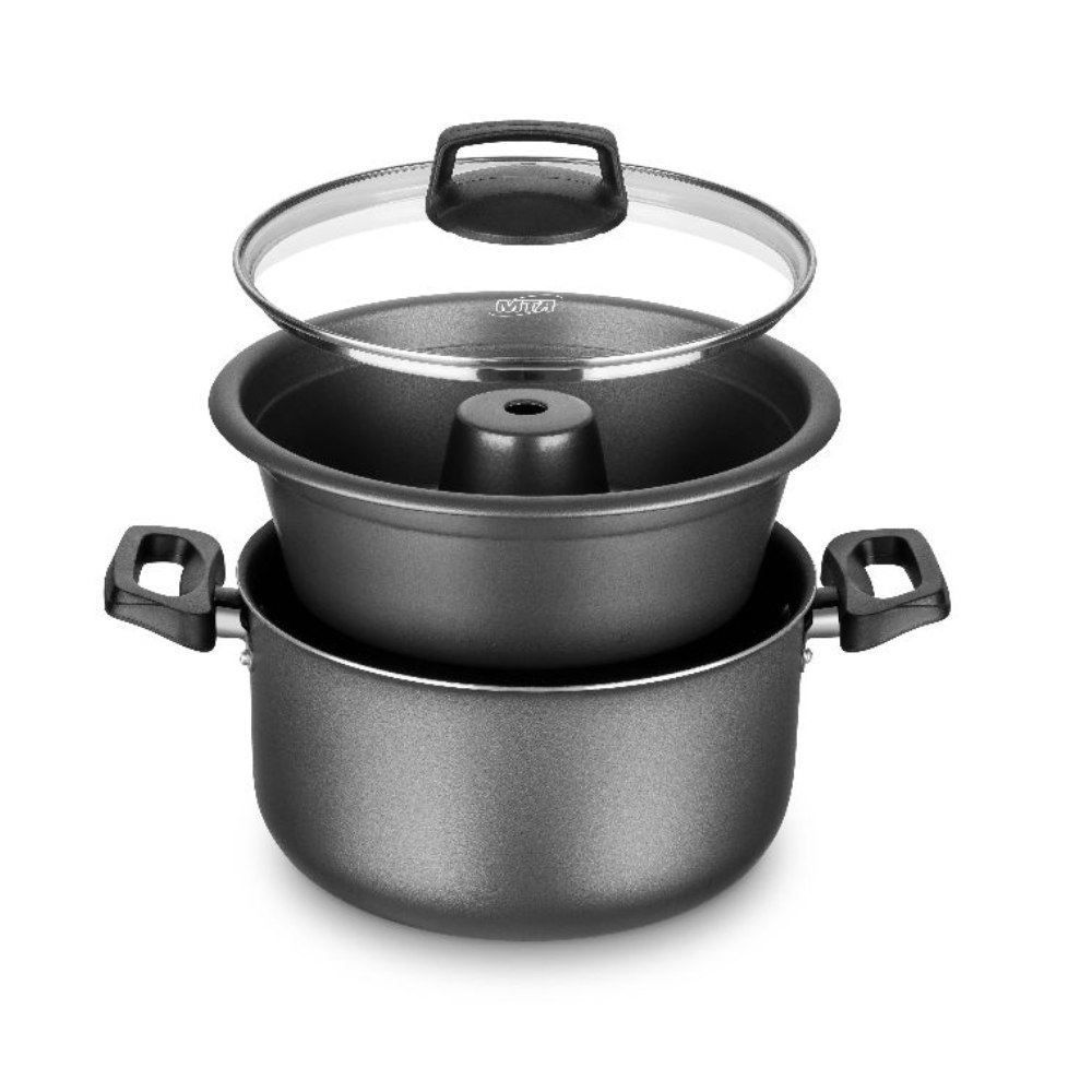 Jogo De Panela E Forma De Pudim Alumínio Superflon Cristal Mta - Grafite