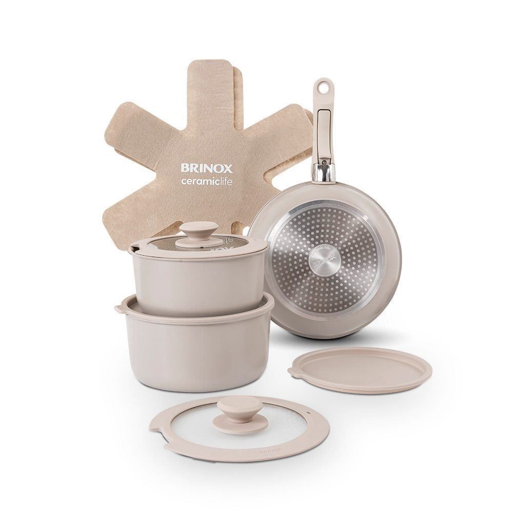 Jogo De Panelas Com Cabo Removível Fit 10 Peças Brinox - Areia