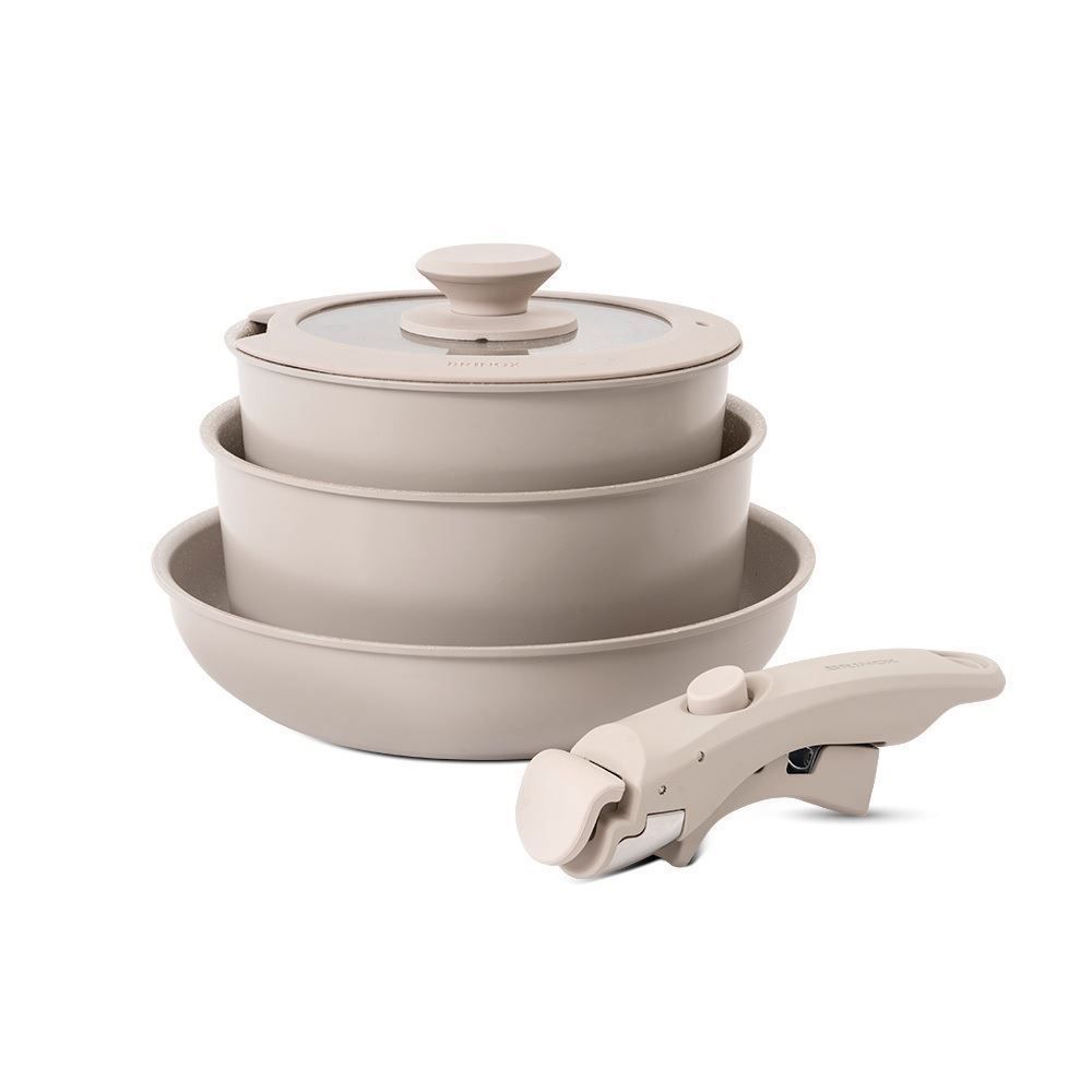 Jogo De Panelas Com Cabo Removível Fit 10 Peças Brinox - Areia