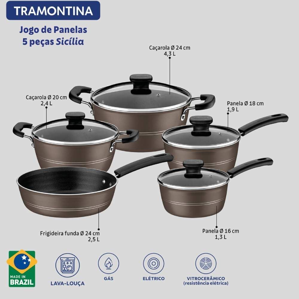 Jogo De Panelas Sicília Tramontina 5 Peças - Marrom
