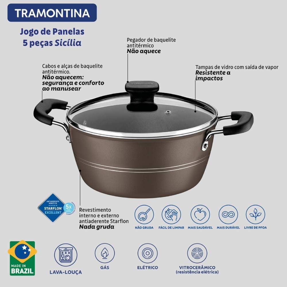 Jogo De Panelas Sicília Tramontina 5 Peças - Marrom