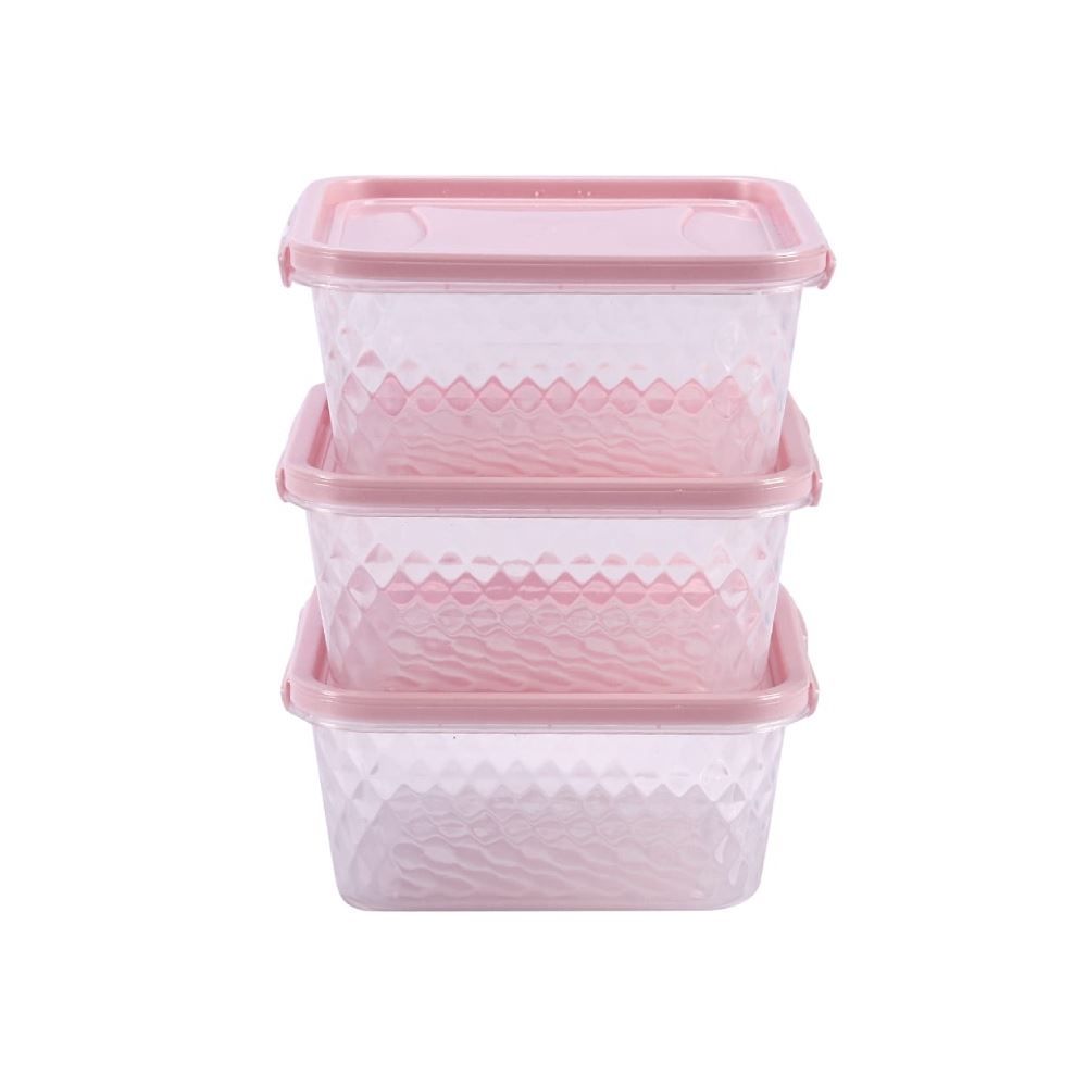 Jogo De Potes Quadrados Com Trava Cristal Plasvale 550Ml - 3 Peças