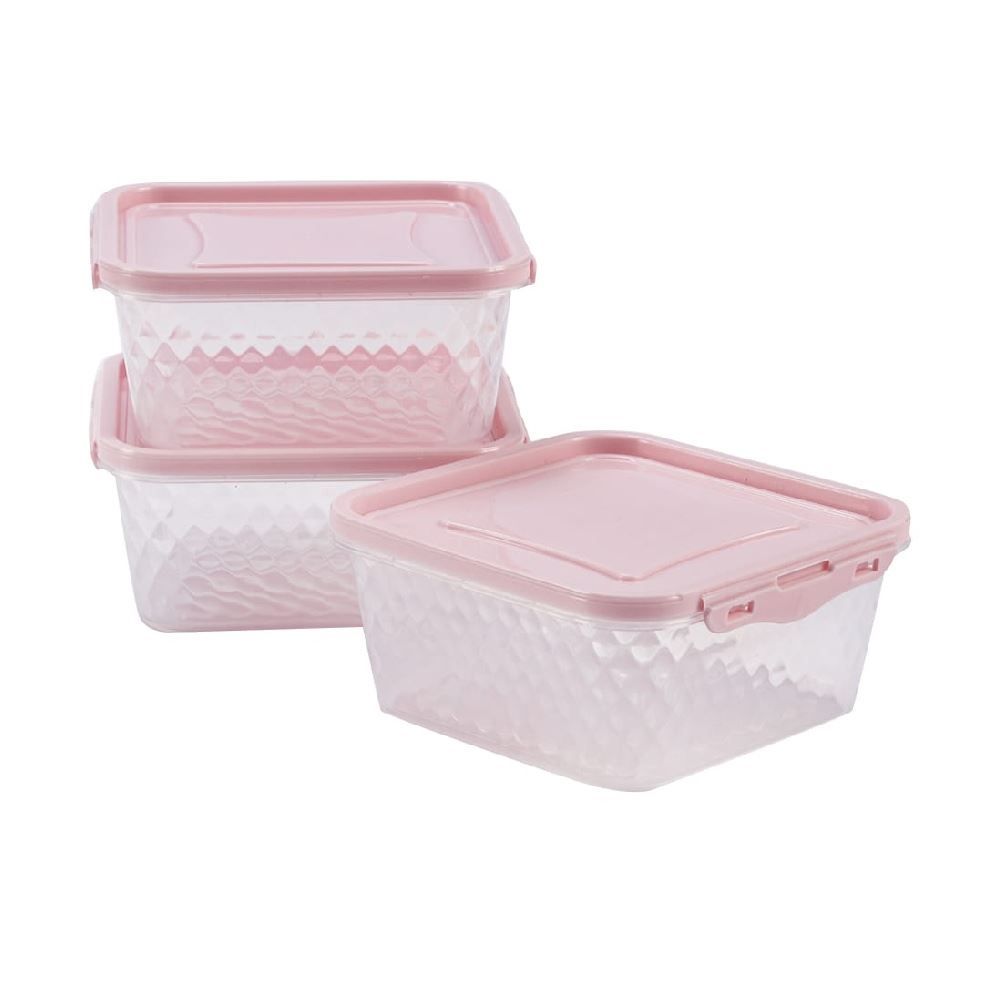 Jogo De Potes Quadrados Com Trava Cristal Plasvale 550Ml - 3 Peças