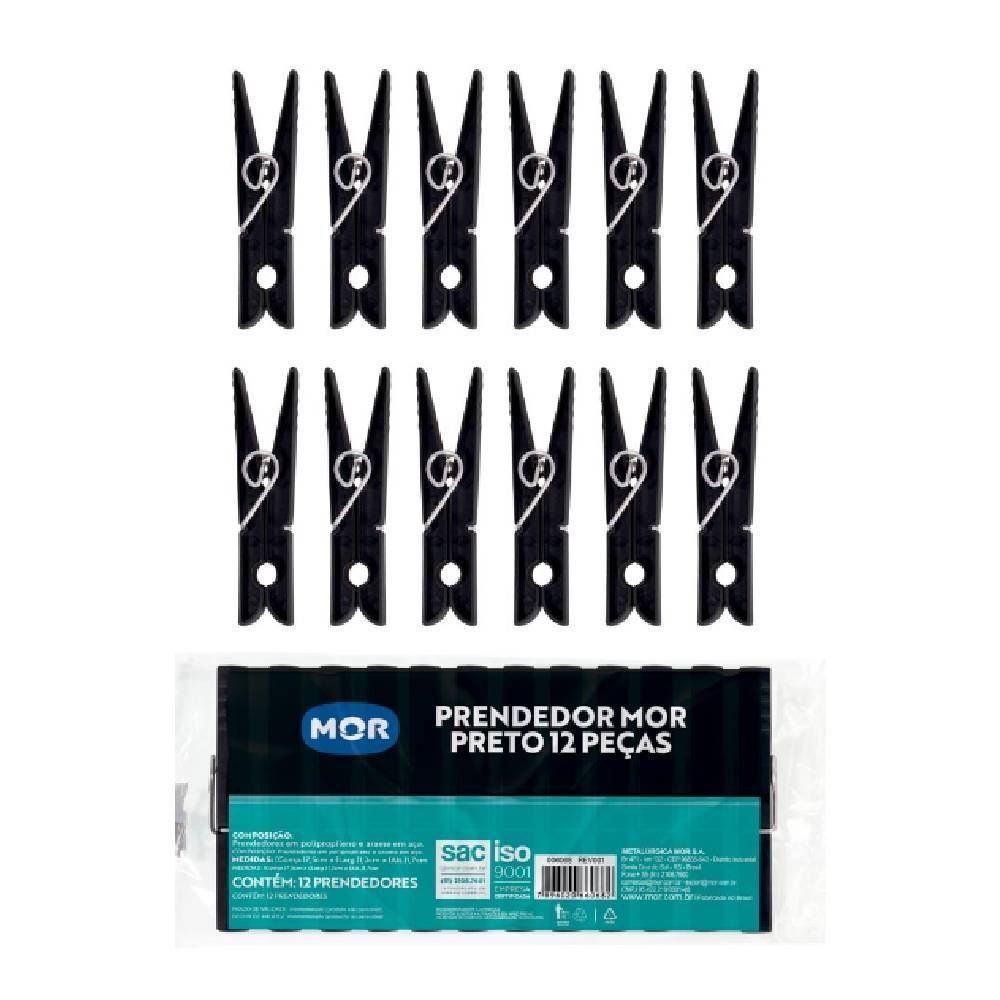 Jogo De Prendedores De Roupa 12 Peças Mor - Preto