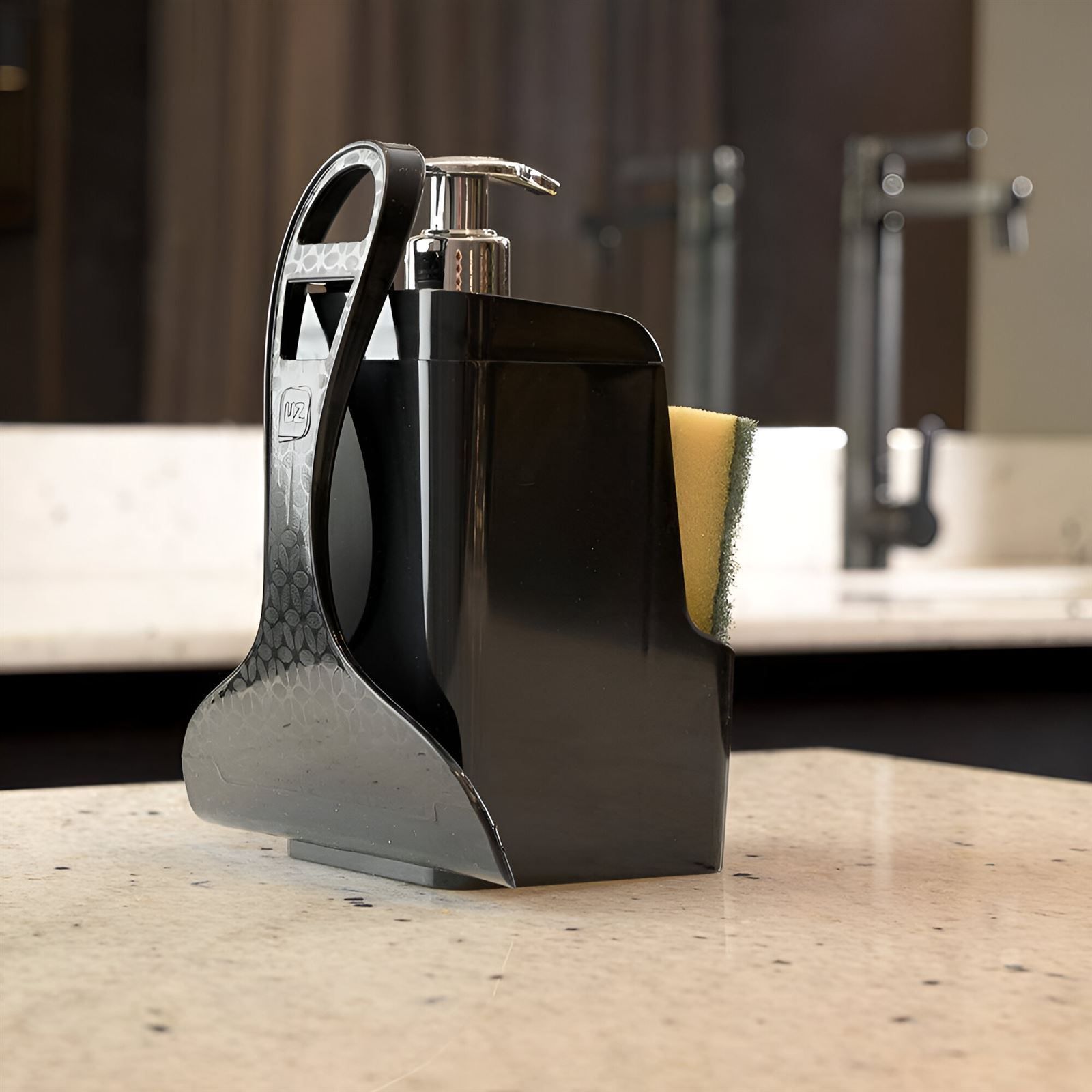 Jogo De Rodo Para Pia E Dispenser De Detergente Slim Uz 500Ml - Preto