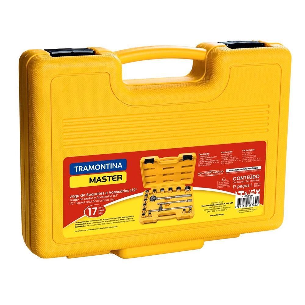 Jogo De Soquetes Estriados Encaixe 1/2" Com Maleta Tramontina - 43600/017
