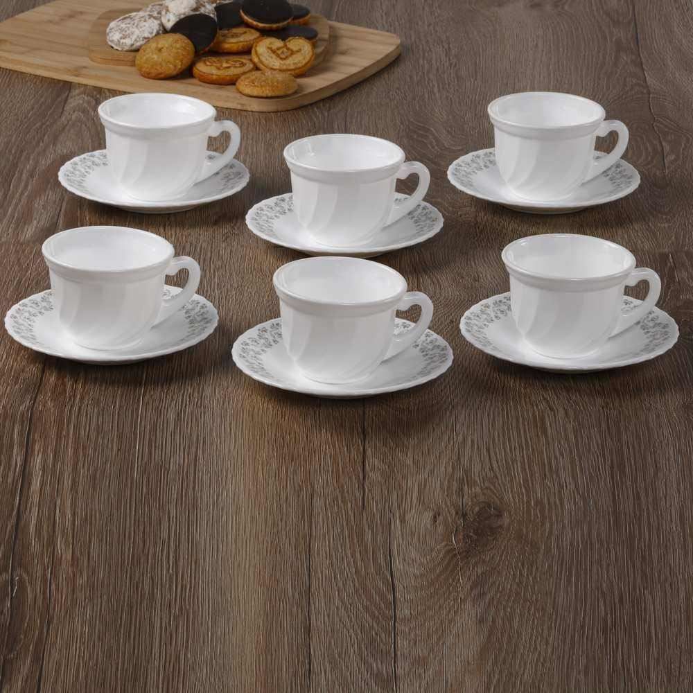 Jogo De Xícaras Com Pires Opaline Milano 190Ml Havan Casa 12 Pçs - Branco