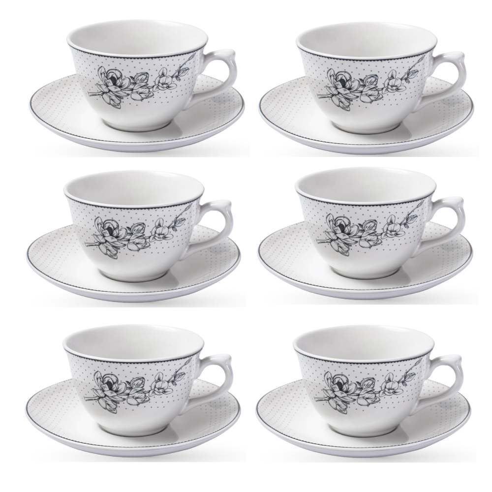 Jogo De Xícaras Com Pires Porcelana Jasmine Havan Casa 12 Pçs - Estampado