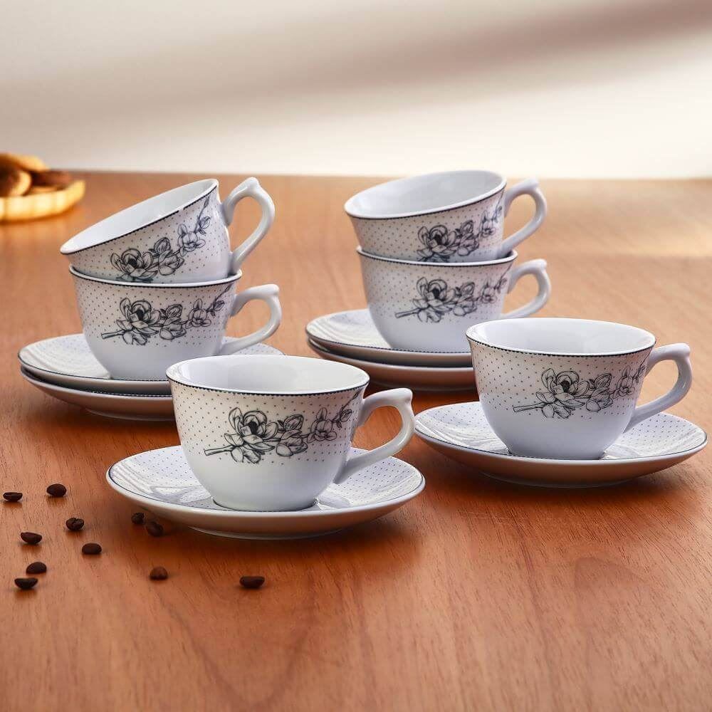 Jogo De Xícaras Com Pires Porcelana Jasmine Havan Casa 12 Pçs - Estampado