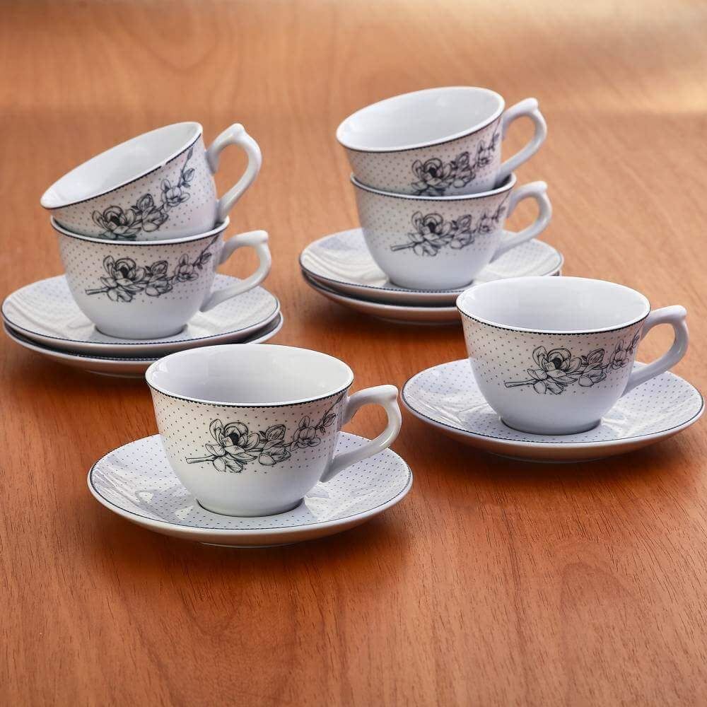 Jogo De Xícaras Com Pires Porcelana Jasmine Havan Casa 12 Pçs - Estampado