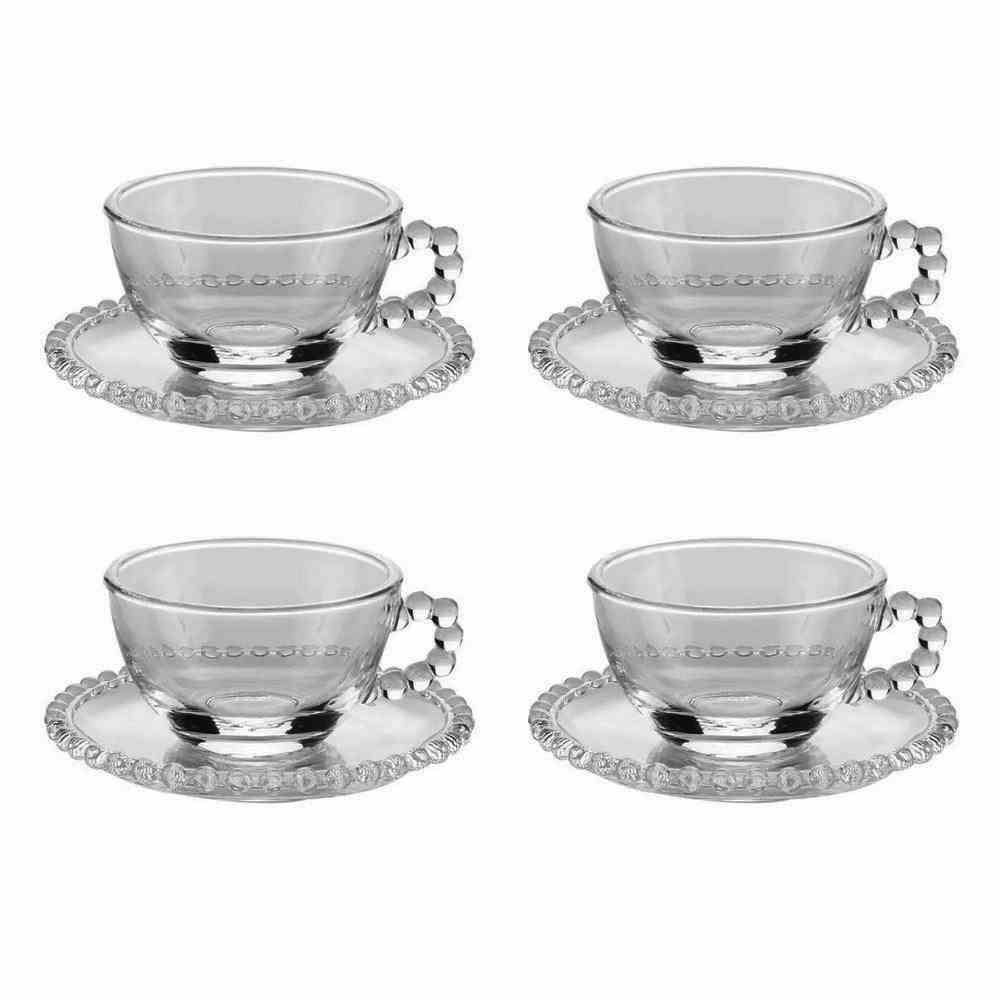 Jogo De Xicaras De Chá Com Pires L Hermitage 200Ml 8 Peças - Transparente