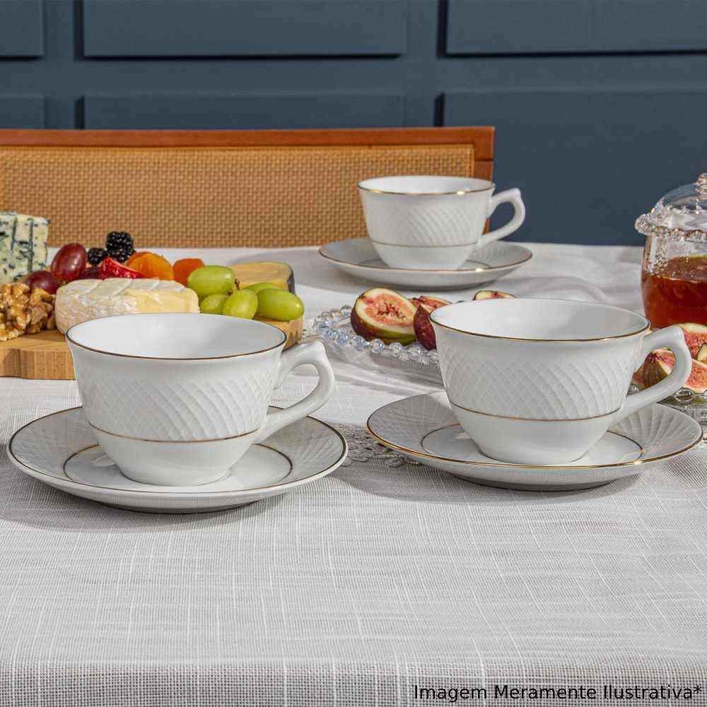 Jogo De Xícaras Com Pires Royal Havan Casa 12 Peças - Porcelana