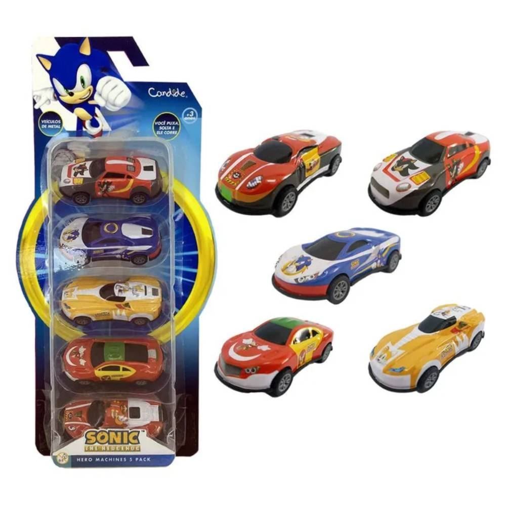 Kit 5 Carrinhos Puxa E Solta Sonic Candide - 4610