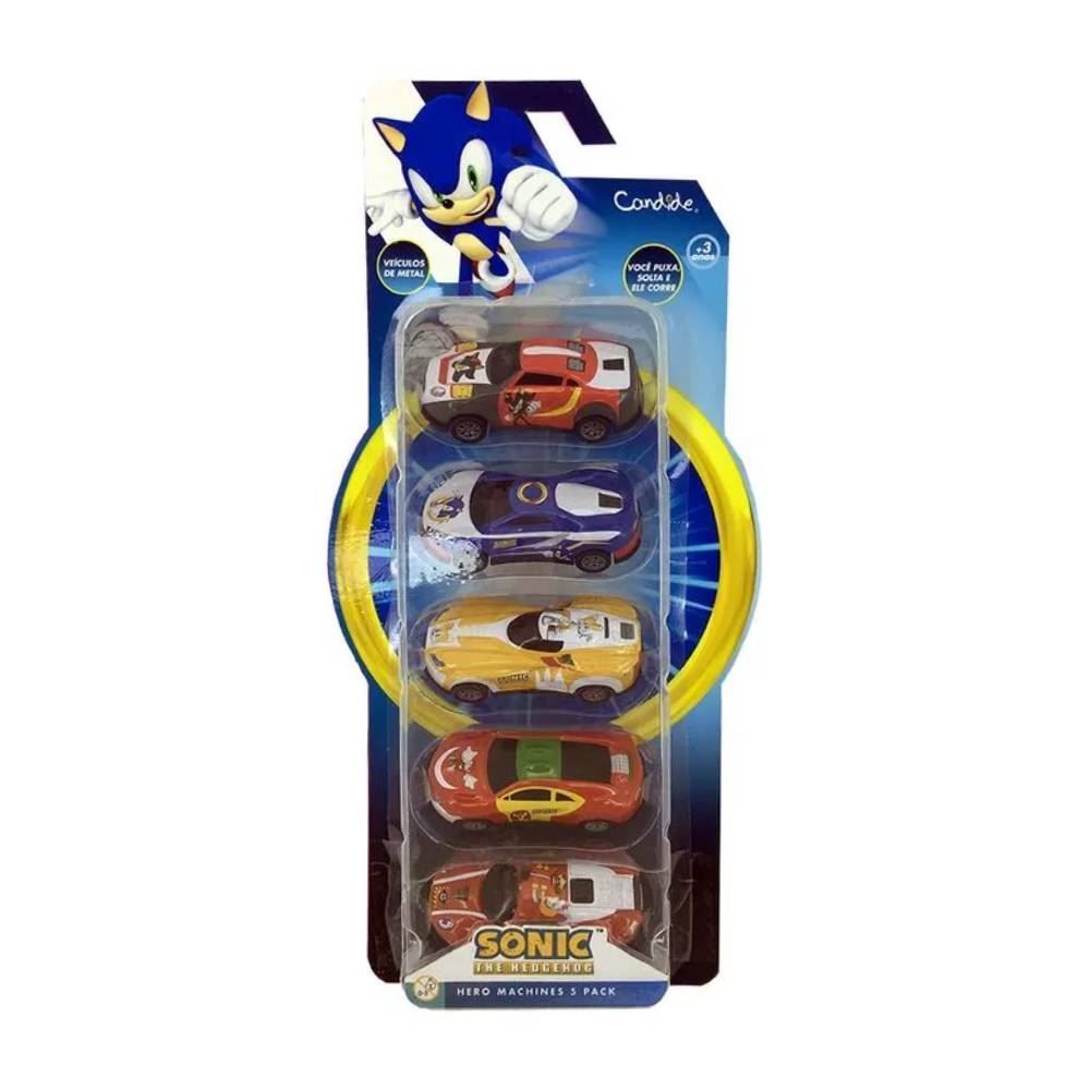 Kit 5 Carrinhos Puxa E Solta Sonic Candide - 4610