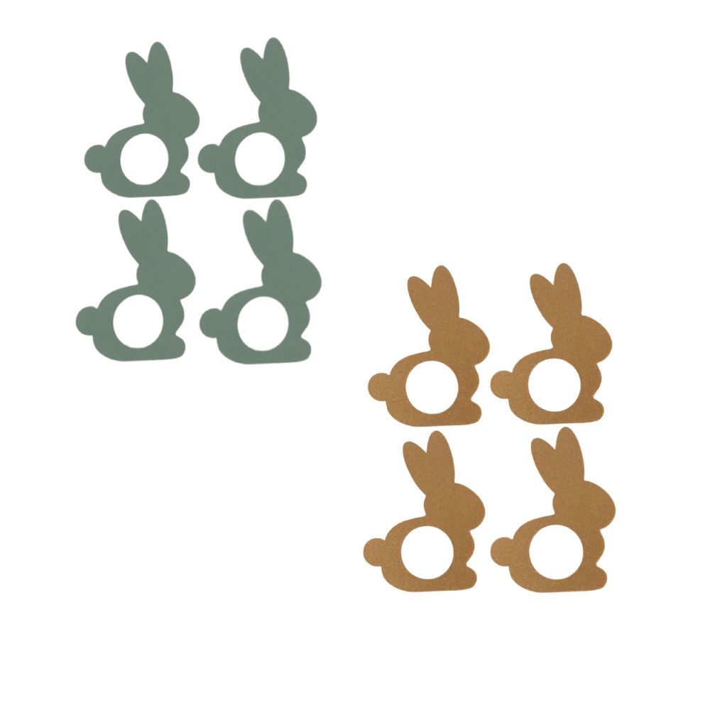 Kit Anel de Guardanapo Páscoa 4 Peças - Coelho Dourado Verde