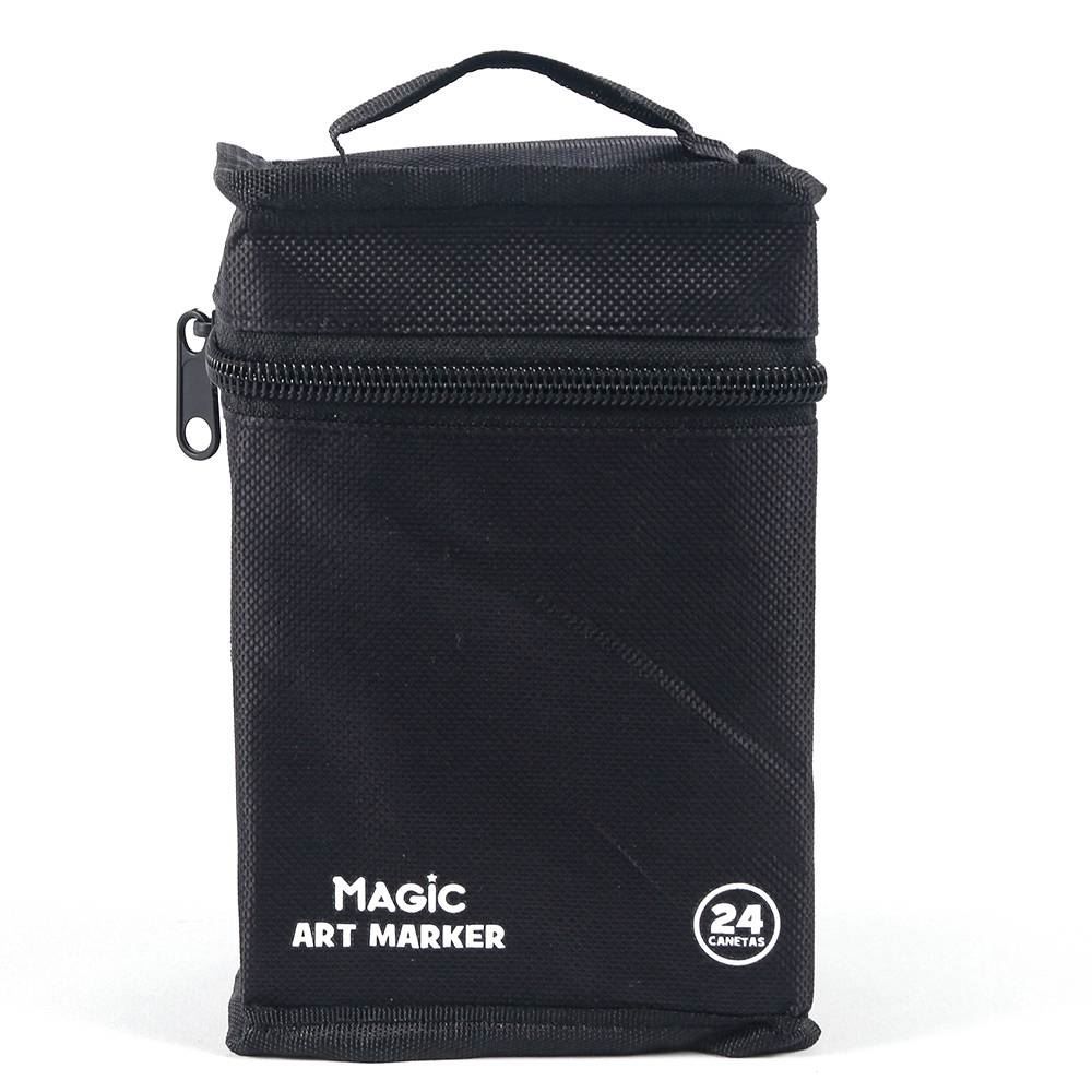 Kit Canetas Permanente Profissional Ponta Dupla Magic Kids - 24 Cores