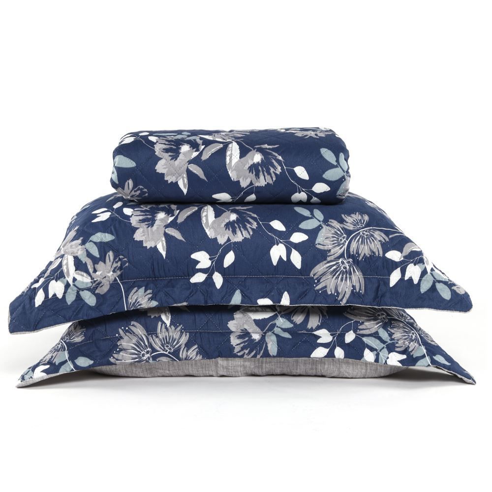 Kit Colcha Casal Estampada Versalhes 3 Peças Havan Casa - Madri Cinza Floral
