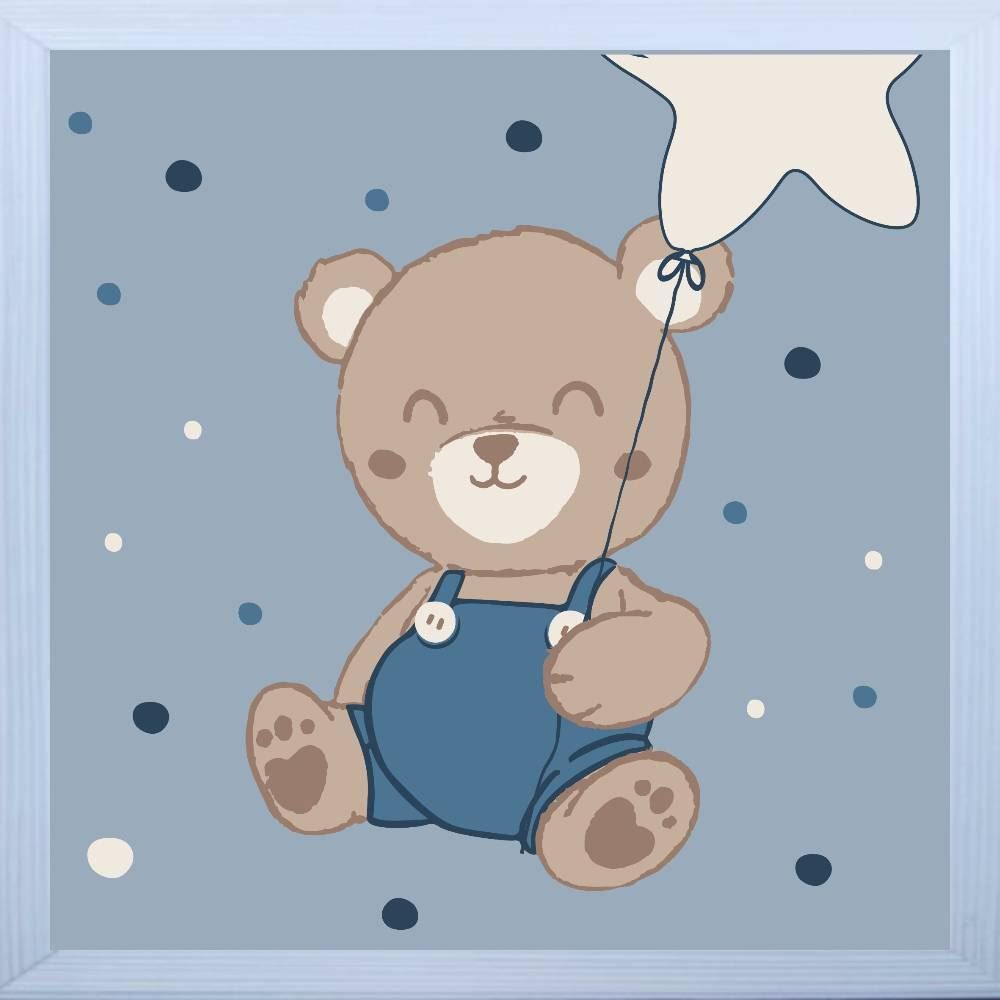 Kit De Quadros Decor Baby 3 Peças - Teddy Azul