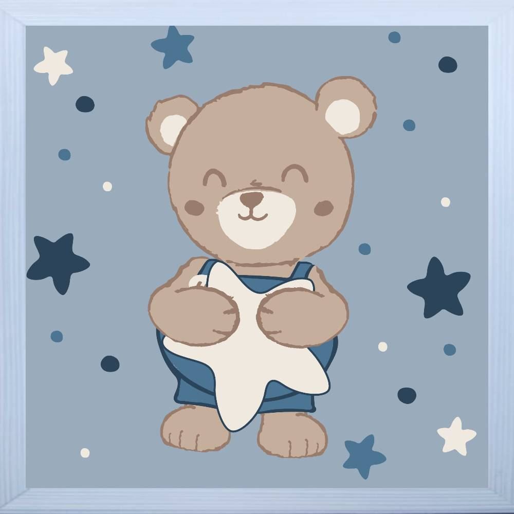 Kit De Quadros Decor Baby 3 Peças - Teddy Azul