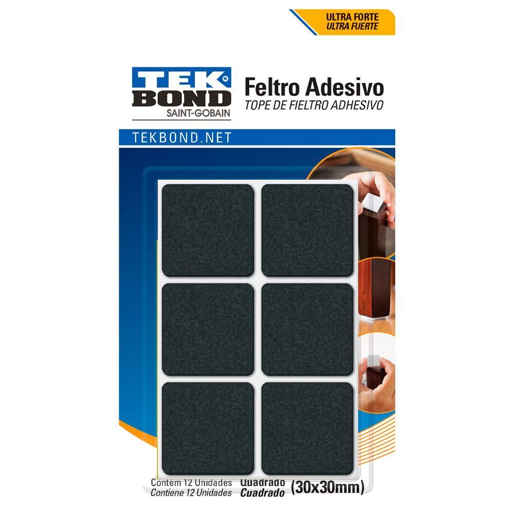 Kit Feltros Adesivos Com 12 Unidades Tekbond - Quadrado