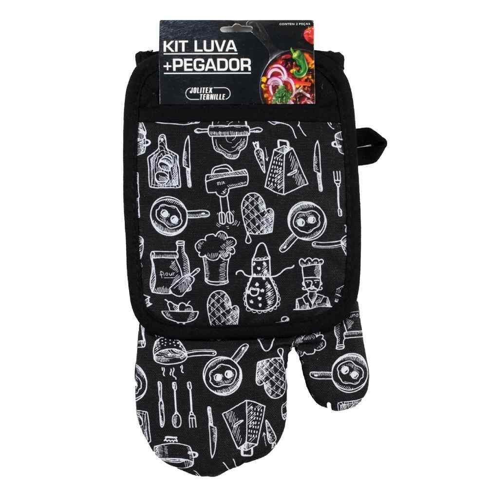 Kit Luva E Pegador De Panelas Jolitex - Kitchen Preto