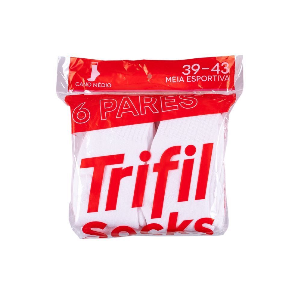 Kit Meia 06 Pares Cano Médio 39-43 Trifill - Branco