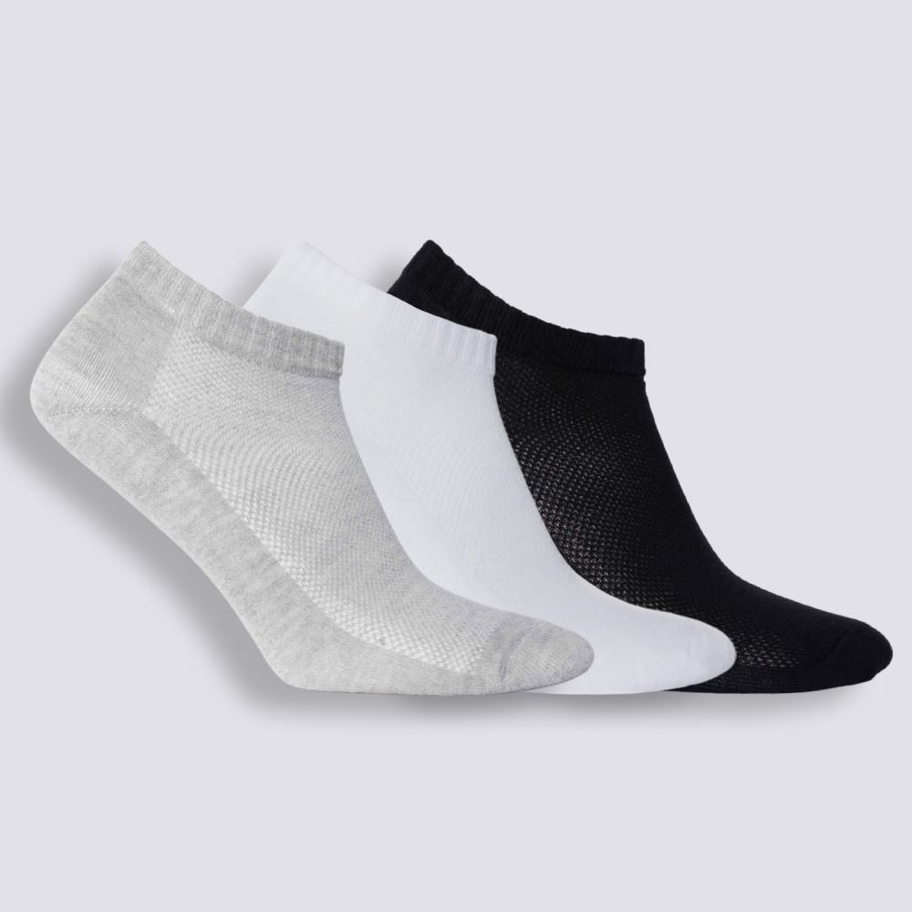 Kit Meia Feminina Com 3 Pares Cano Curto Holla - PTO/BCO/CZA