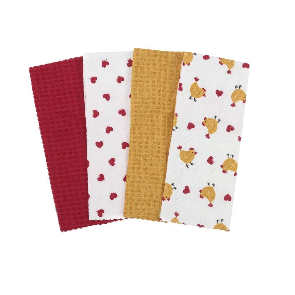 Kit Panos Multiuso Pratik 4 Peças Havan Casa - Galinha Corações