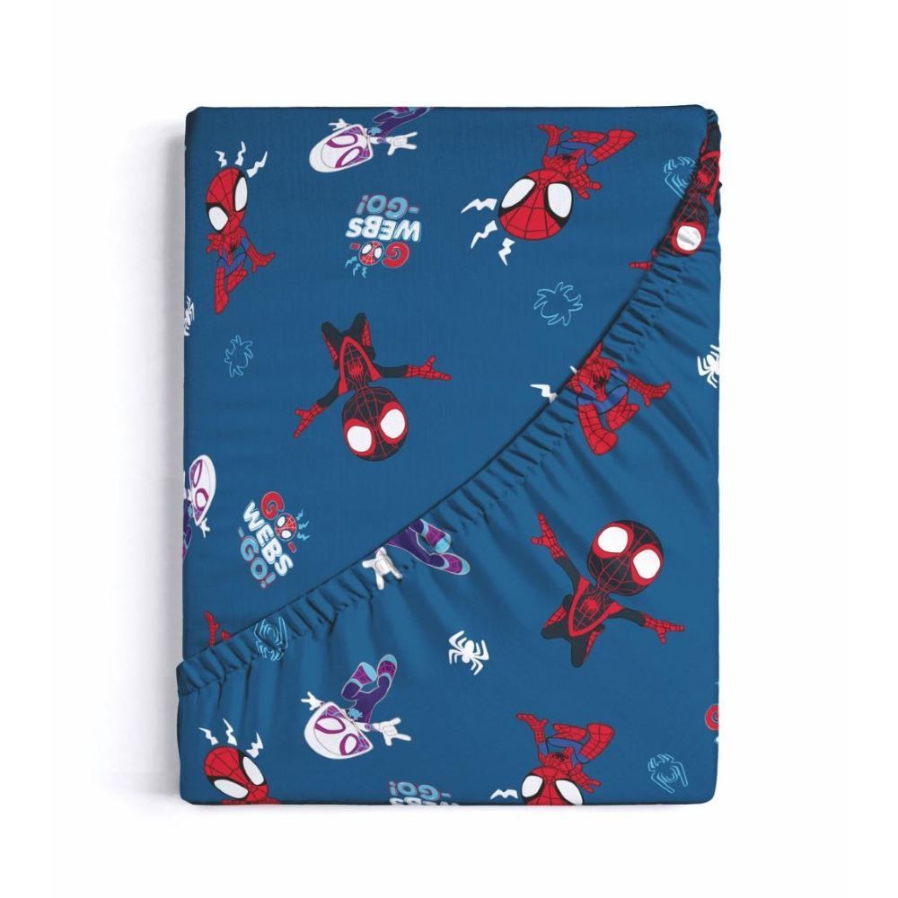 Lençol Infantil Solteiro com Elástico Disney by Hedrons - Spidey Webs Rotativo