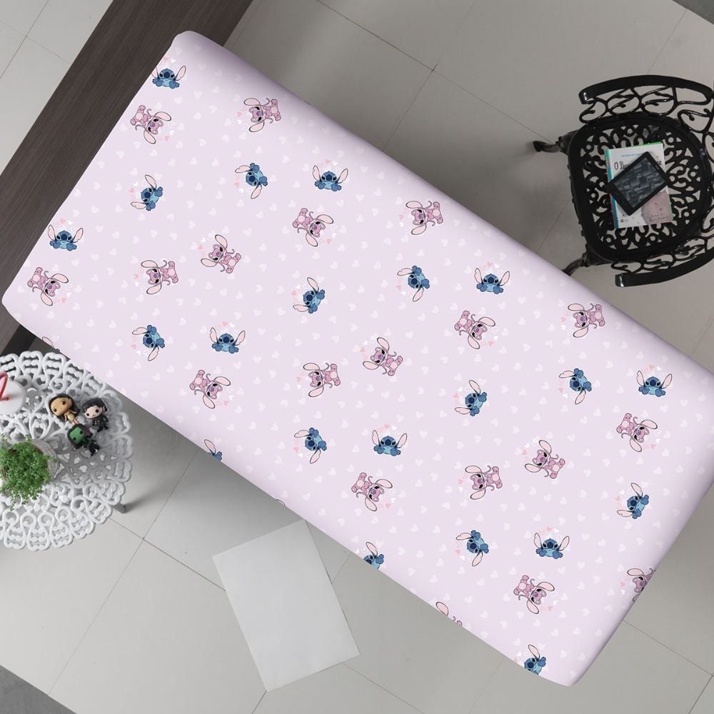 Lençol Solteiro Infantil Estampado Portallar - Stitch E Angel Coração