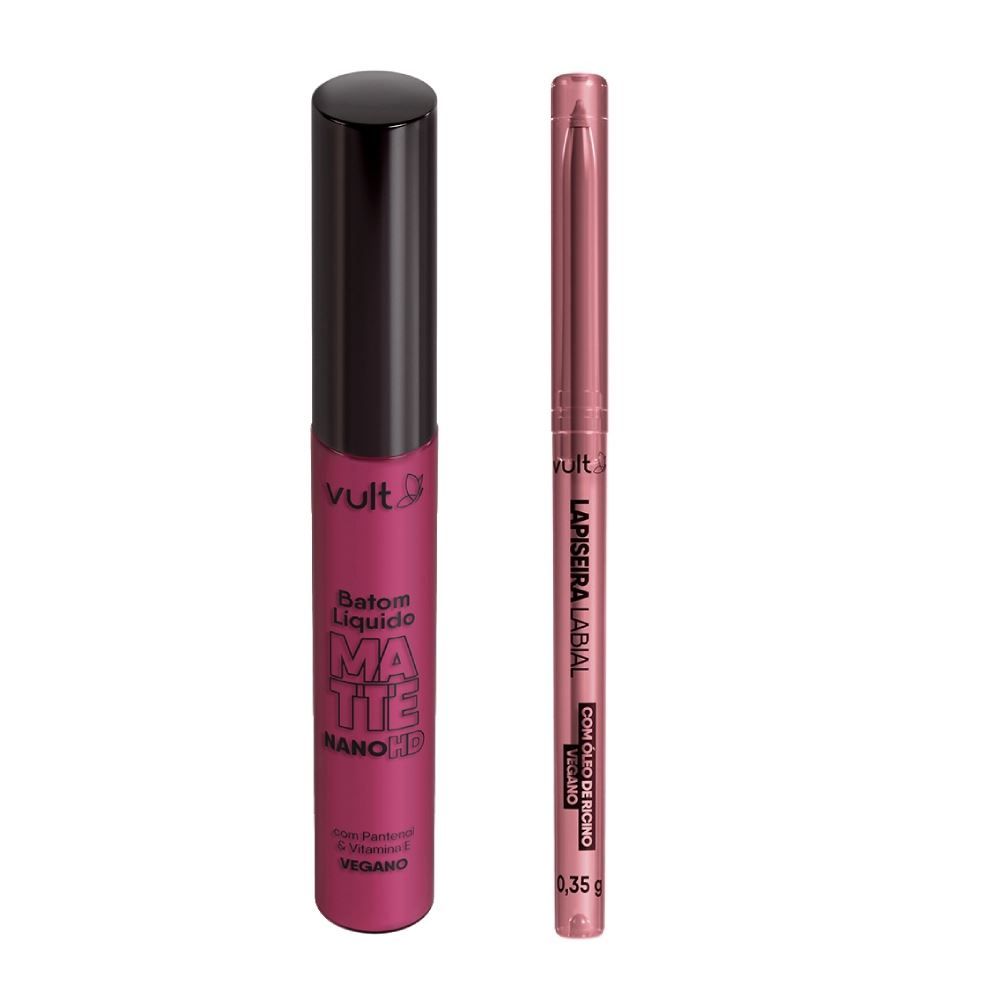 Lip Kit Batom Líquido Matte Nano Hd E Lapiseira Labial Vult - Malva