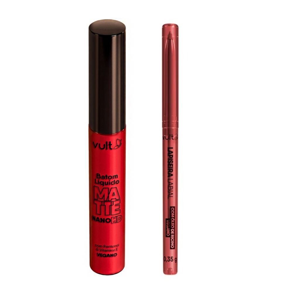 Lip Kit Batom Líquido Matte Nano Hd E Lapiseira Labial Vult - Rubi