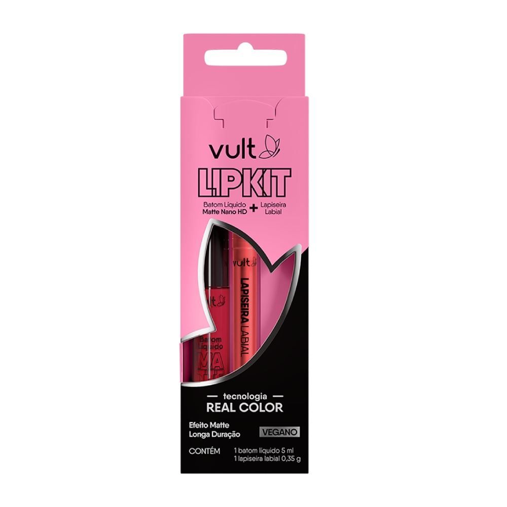 Lip Kit Batom Líquido Matte Nano Hd E Lapiseira Labial Vult - Rubi