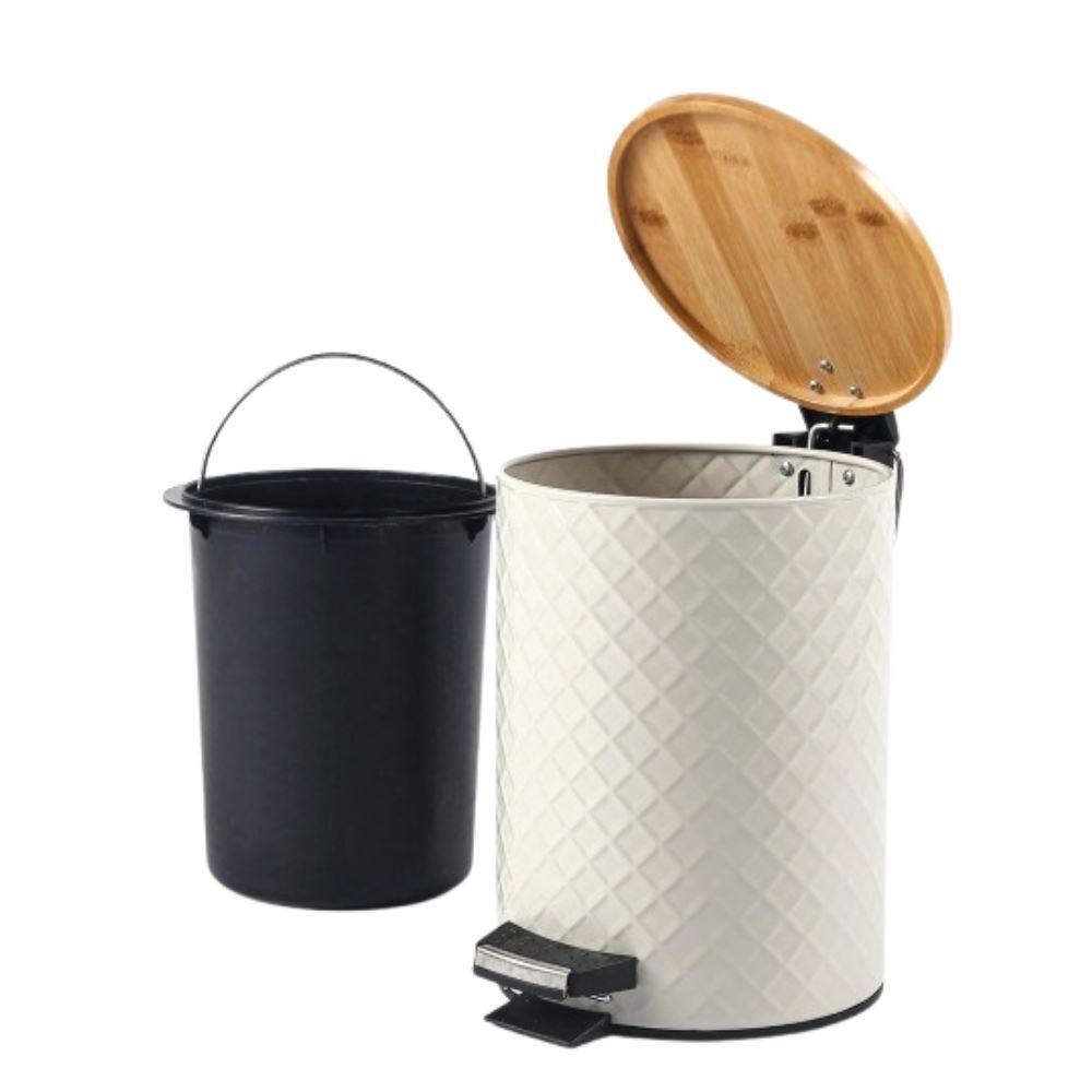 Lixeira Com Tampa De Bambu Havan Casa 5 Litros - Taupe