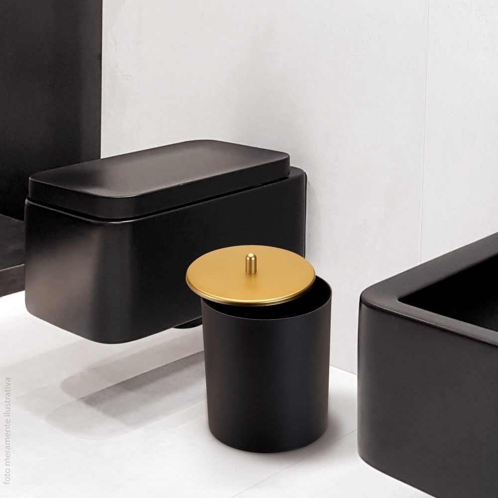 Lixeira Com Tampa Plástica Arthi 5 Litros - Preto E Dourado