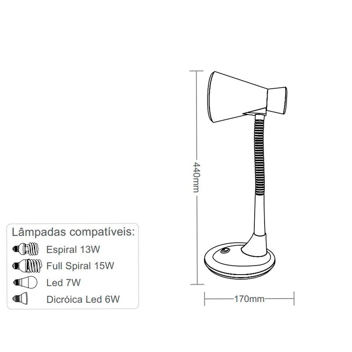 Luminária De Mesa Escritório Bivolt Tlm-03 Taschibra - Azul