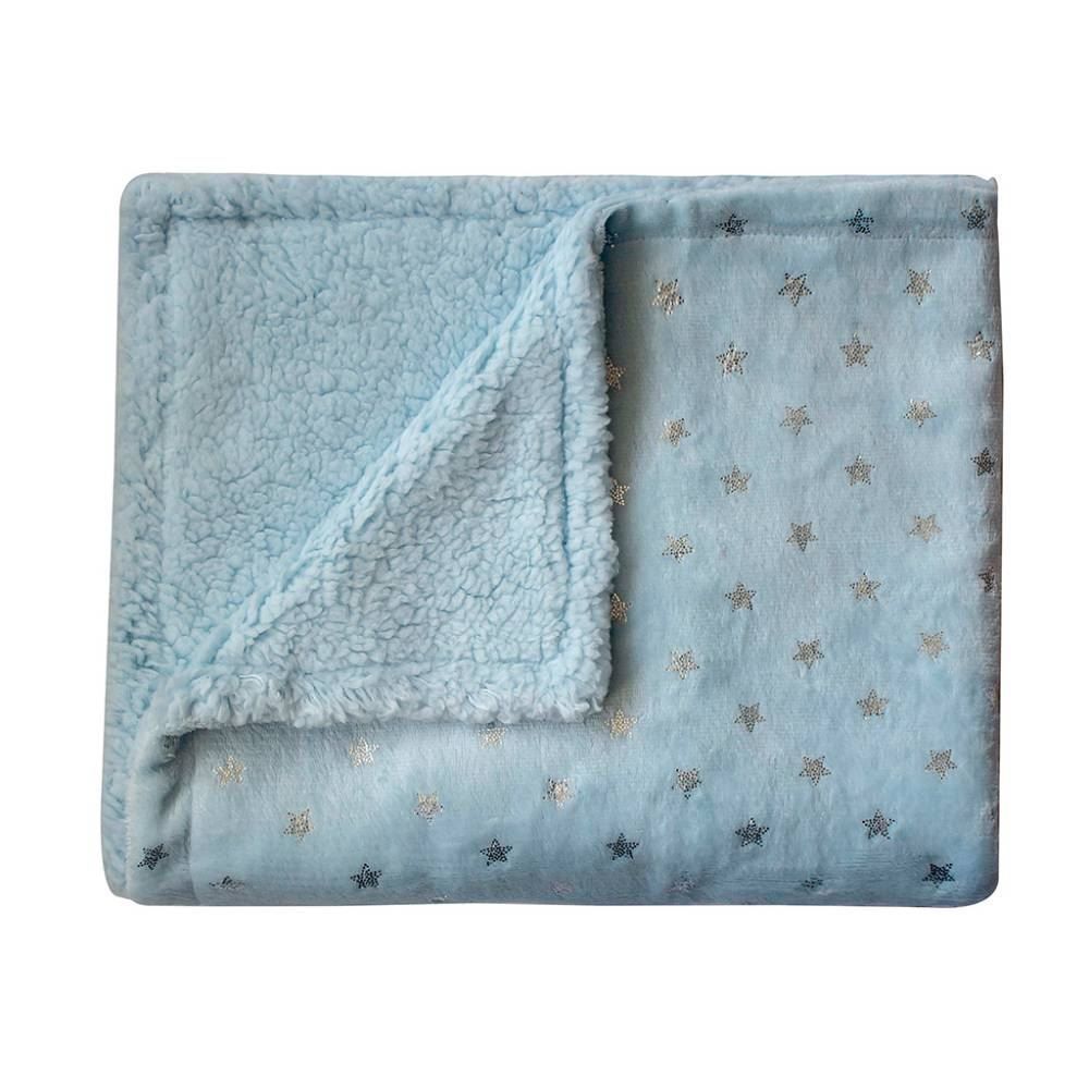 Manta Sherpa Flannel Estrelinhas Camesa 75X100 - Azul