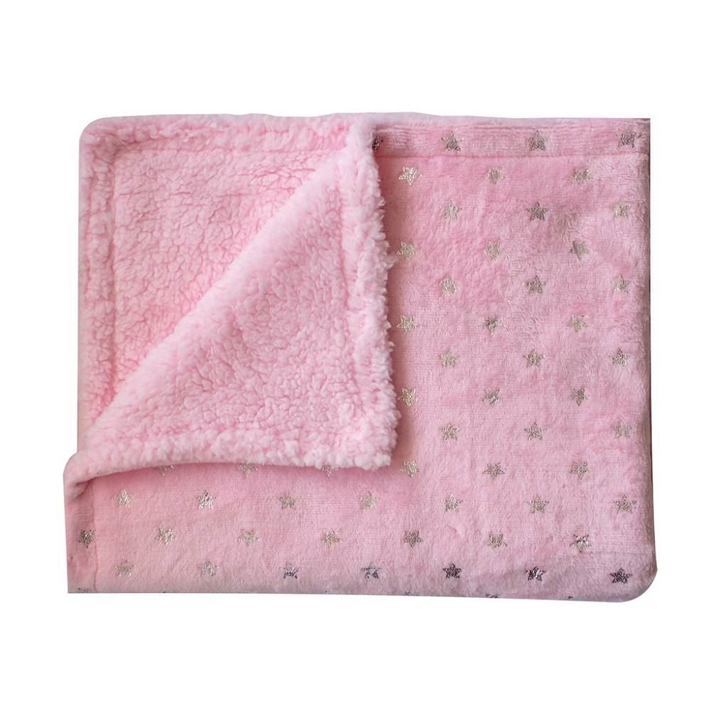 Manta Sherpa Flannel Estrelinhas Camesa 75X100 - Rosa