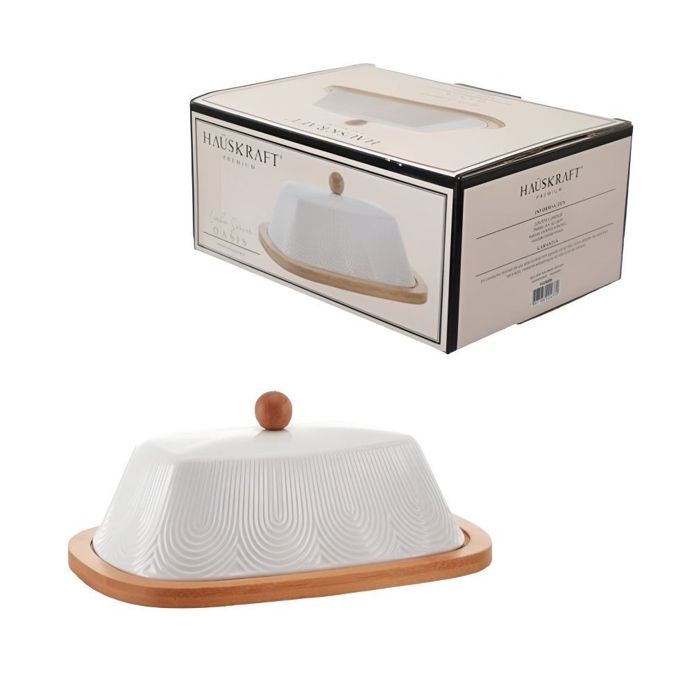 Manteigueira De Cerâmica Oasis Hauskraft 21 Cm - Branco