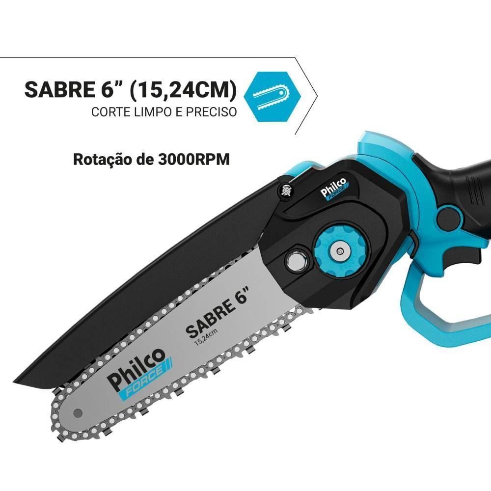 Mini Motosserra Philco Force Sabre 6" Bateria Lítio Pmm216 - Bivolt