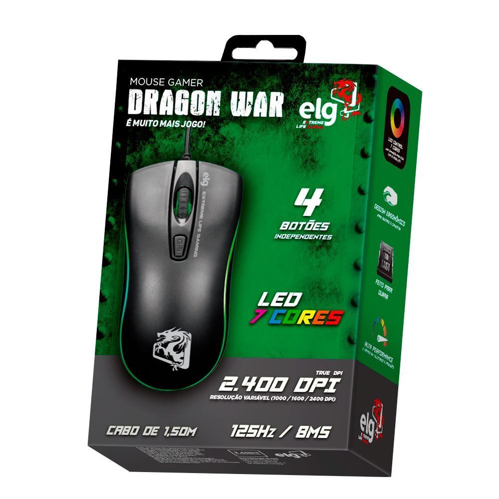 Mouse Gamer Dragon War 2400Dpi Elg - Preto