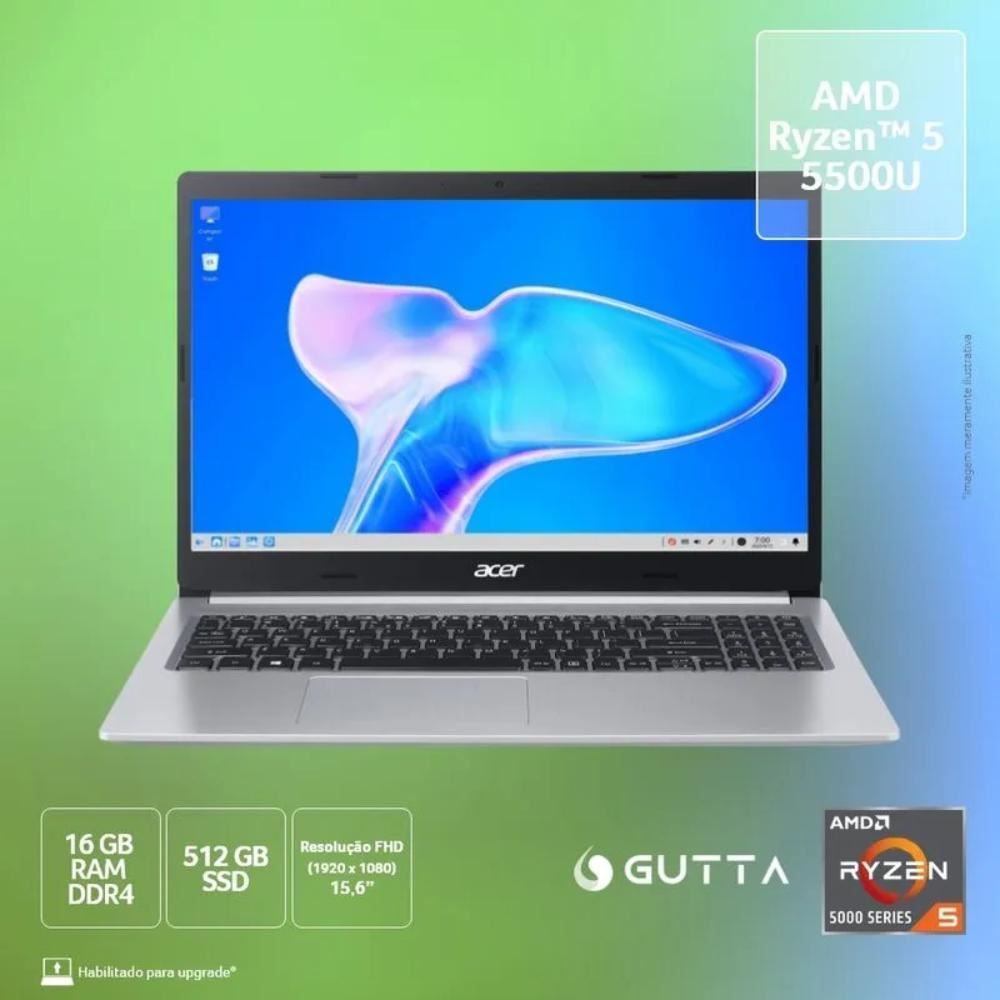 Notebook Acer Amd R5 16Gb Ram 512 Gb Ssd Tela 15.6" Linux - Bivolt
